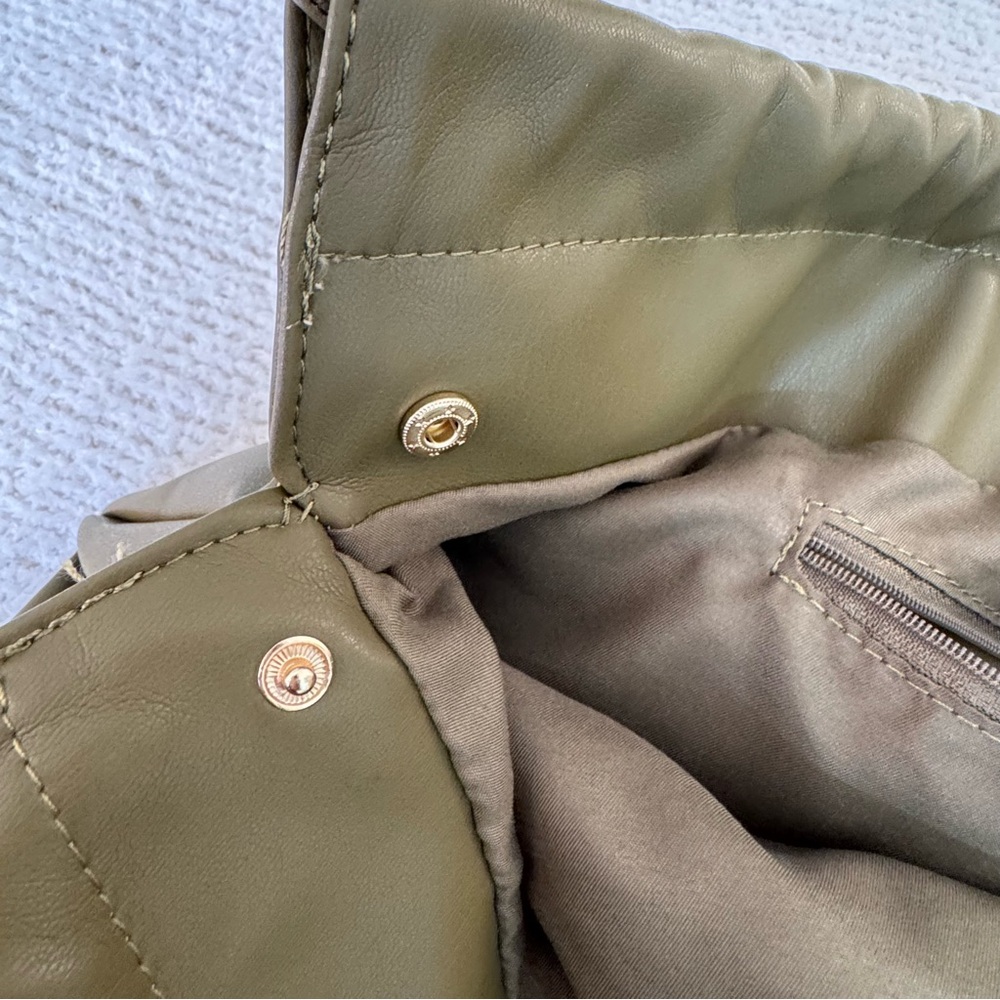 Anthropologie Large Scrunched Tote Olive Green - Picture 10 of 13